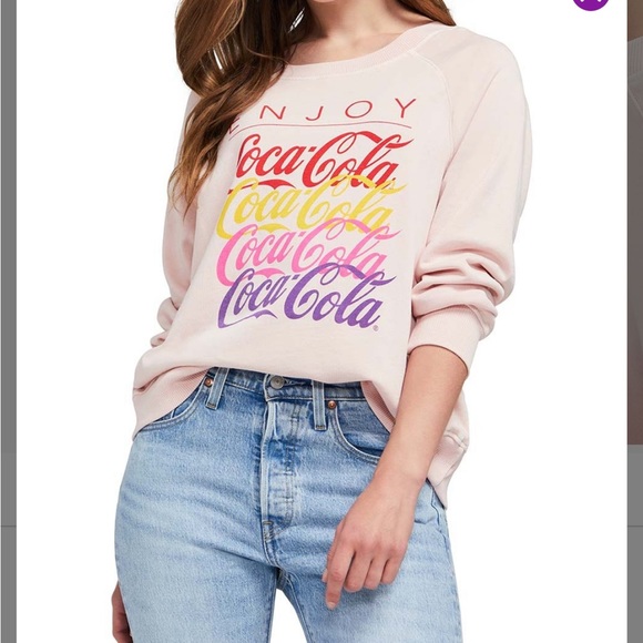 NEW IN PACKAGE- WILDFOX Gossamer Pink 'Enjoy Coca-Cola' Raglan-Sleeve Sweatshirt - Picture 1 of 4